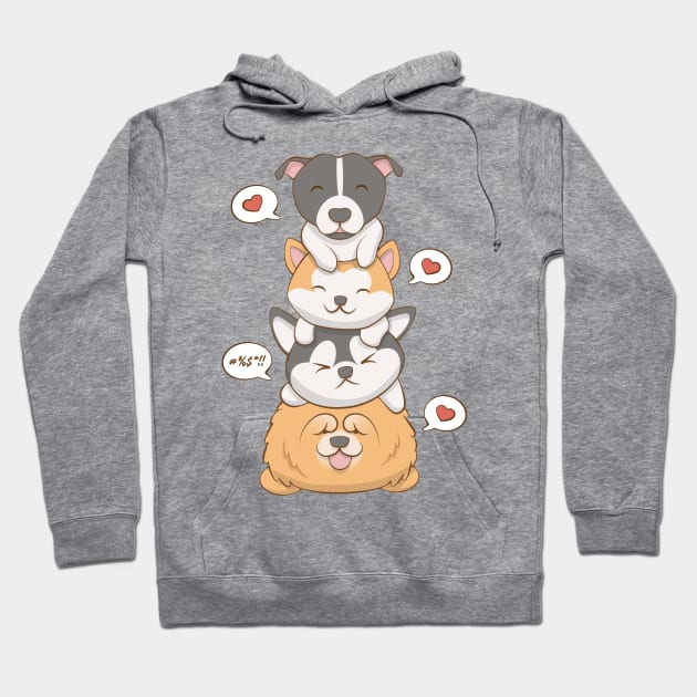 Kawaii Dogs - Pitbull Akita Husky Chow Chow Hoodie by Irene Koh Studio